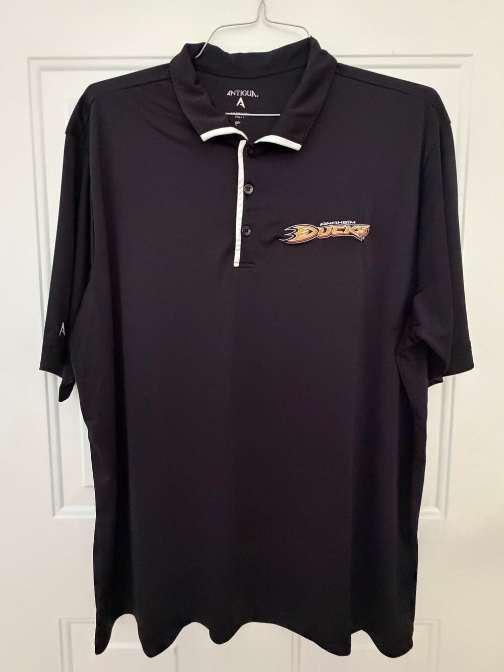 Antigua Anaheim Ducks Golf Polo Shirt Mens XL Black Desert Dry Xtra-Lite NHL
